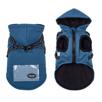 HKM-182355 Raincoat for Small and Medium Dogs - Strap Traction, Polyester Fabric in Brick Red, Turmeric, Fog Blue, Sizes S-XXL