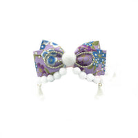 HKM-182611 Festive Red Bow Collar for Cats and Dogs - Handmade with Pearl Lace and Floral Accents