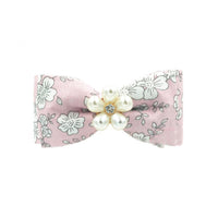 HKM-182611 Festive Red Bow Collar for Cats and Dogs - Handmade with Pearl Lace and Floral Accents