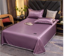 HKM-182739 Ice Silk Bed Sheet Set with Quilt Cover and Pillowcases - Cool Feeling, Solid Colors, Multiple Sizes Available