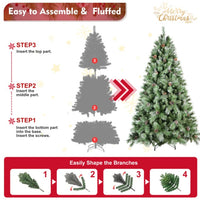 HKM-182867 7ft Artificial Green Christmas Tree with 1348 PVC Hard Needle Branch Tips and 82 Pine Cones, Easy Assembly, Fireproof Design