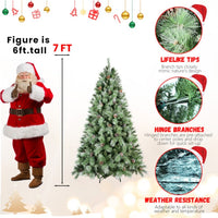 HKM-182867 7ft Artificial Green Christmas Tree with 1348 PVC Hard Needle Branch Tips and 82 Pine Cones, Easy Assembly, Fireproof Design