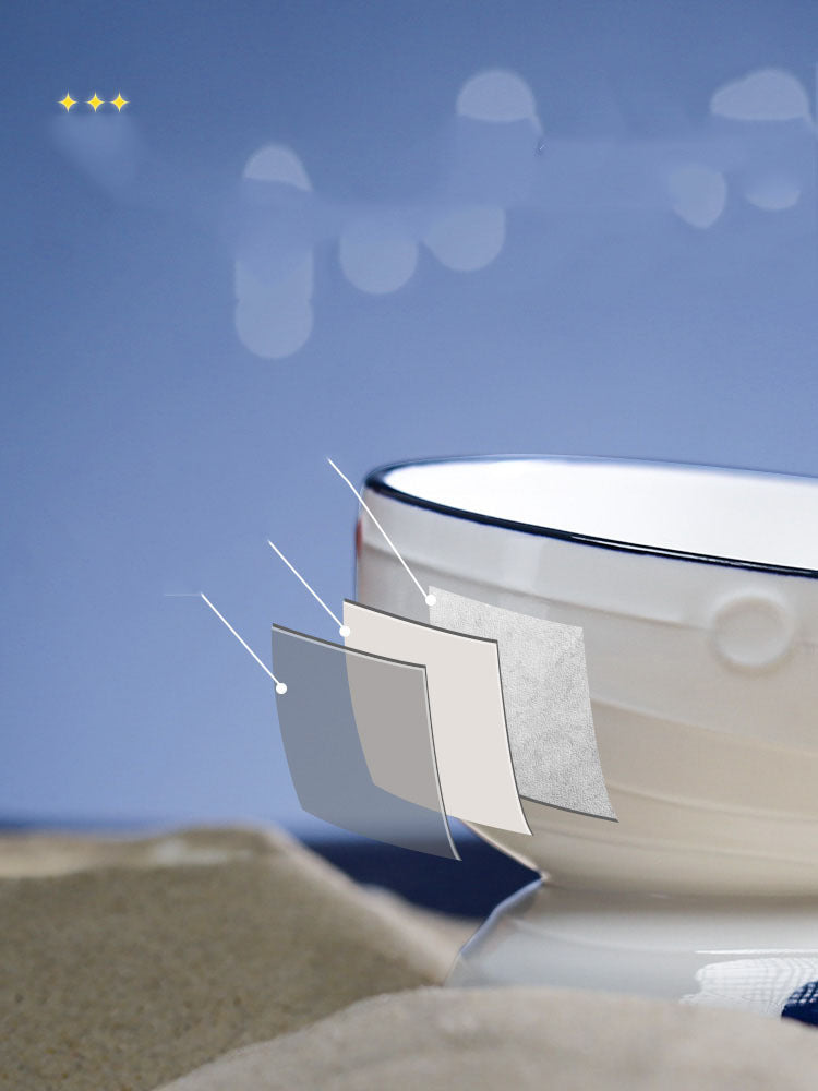 HKM-182931 Ceramic Cat Food Bowl with Planet Print - Slanted Tall Design, 13.5cm Diameter