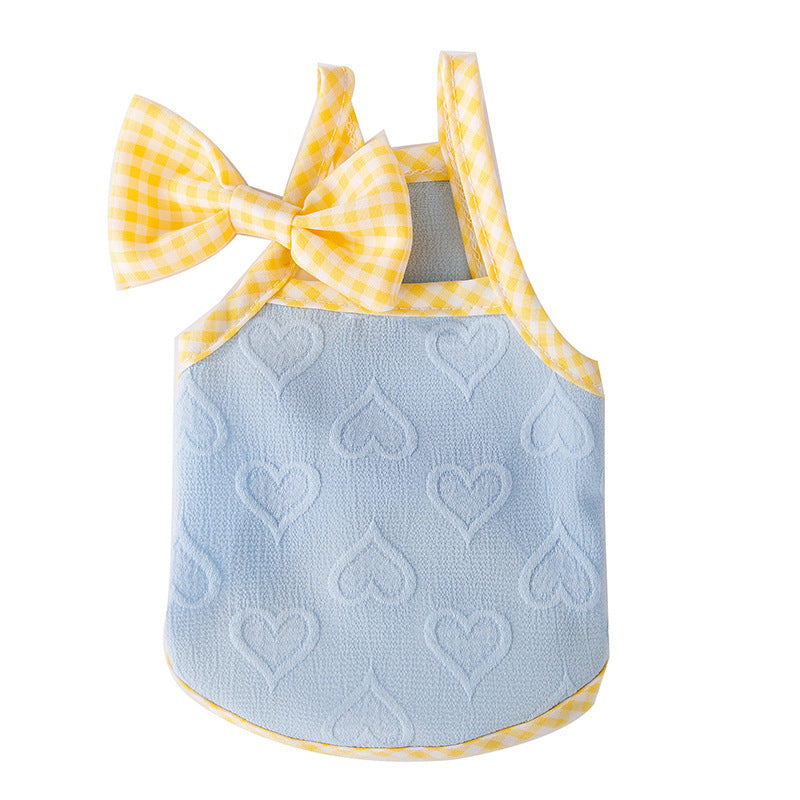 HKM-183315 Heart Relief Bow Suspenders Vest for Small Dogs in Bundy Blue, A & L Pink, Rock Yellow - XS to XXL Sizes