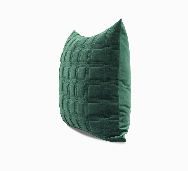 HKM-183443 Dark Green Geometric Quilted Pillow Cover with Optional Insert – 45cm, 50cm, 55cm Sizes