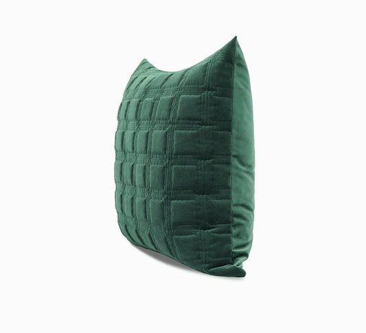 HKM-183443 Dark Green Geometric Quilted Pillow Cover with Optional Insert – 45cm, 50cm, 55cm Sizes