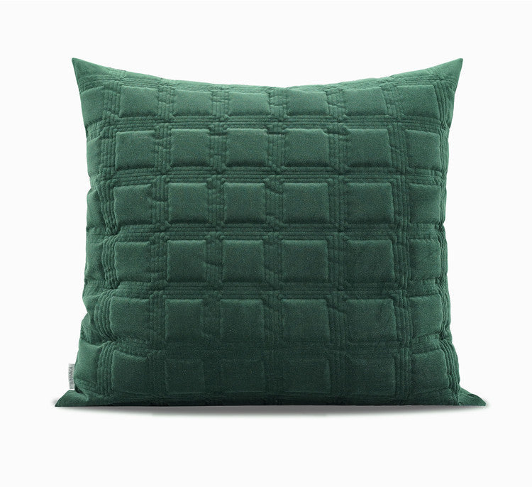 HKM-183443 Dark Green Geometric Quilted Pillow Cover with Optional Insert – 45cm, 50cm, 55cm Sizes