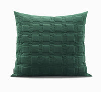 HKM-183443 Dark Green Geometric Quilted Pillow Cover with Optional Insert – 45cm, 50cm, 55cm Sizes