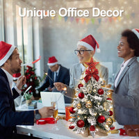 HKM-183507 2ft Mini Christmas Tree with Lights - Artificial Flocked Snow Tabletop Decoration for Home and Office
