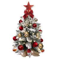HKM-183507 2ft Mini Christmas Tree with Lights - Artificial Flocked Snow Tabletop Decoration for Home and Office