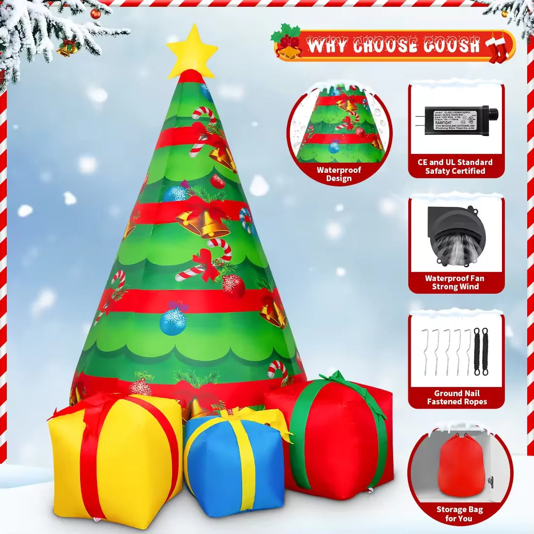 KTX-183507 7 FT Inflatable Christmas Tree with Built-in LEDs for Outdoor Holiday Decoration