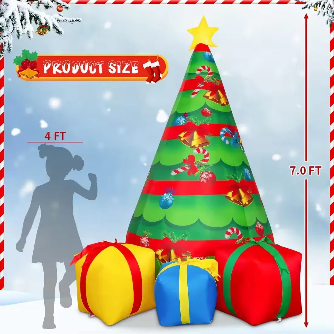 KTX-183507 7 FT Inflatable Christmas Tree with Built-in LEDs for Outdoor Holiday Decoration