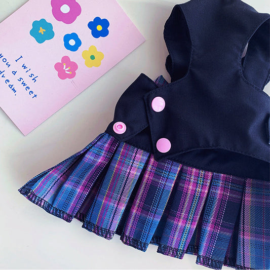 HKM-183507 Stylish Purple Leisure Clothes for Small Pomeranian and Bichon Dogs with Skirt and Leash