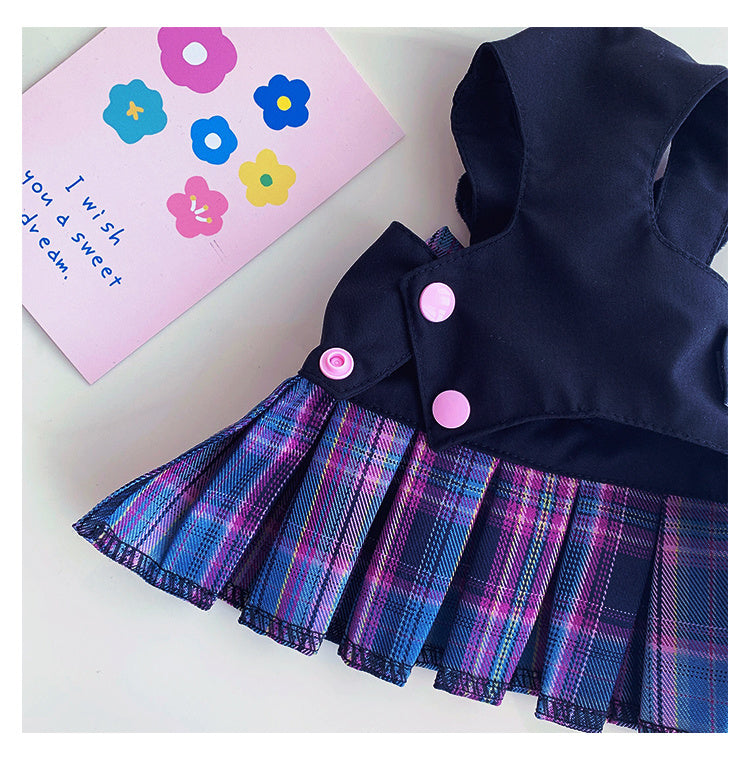 HKM-183507 Stylish Purple Leisure Clothes for Small Pomeranian and Bichon Dogs with Skirt and Leash