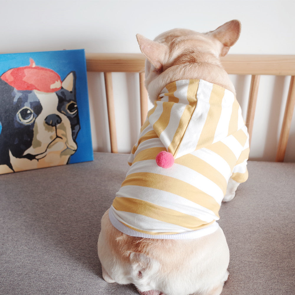 HKM-183763 Casual Cotton Striped Hoodie for Dogs in Dark Green and Ginger Yellow