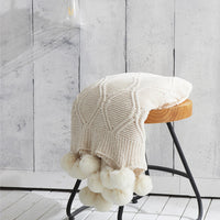 HKM-183891 Chenille Knitted Air Conditioning Blanket - Soft Polyester, Pastoral Style, White, 180cm x 200-220cm