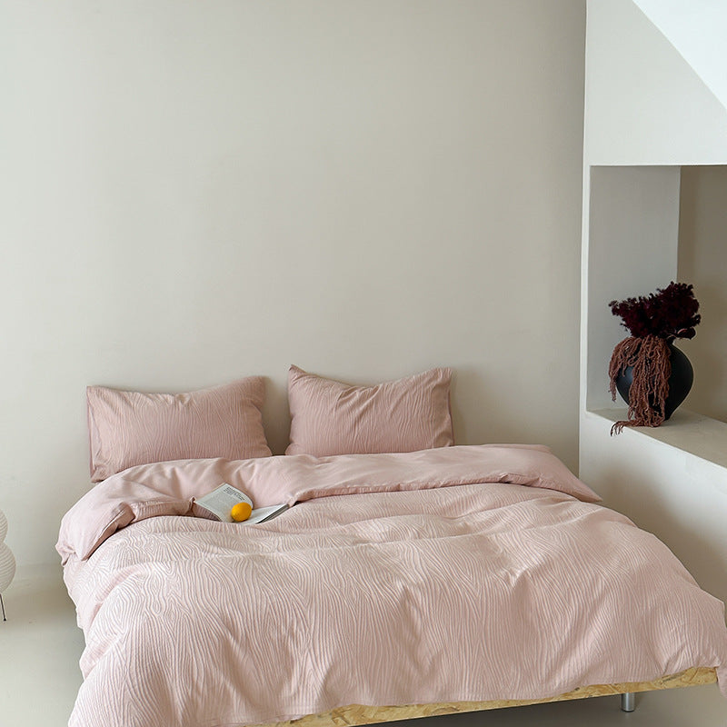 HKM-183891 Class A Cotton Jacquard Four-Piece Bedding Set in Bright Yellow with Tree Pattern