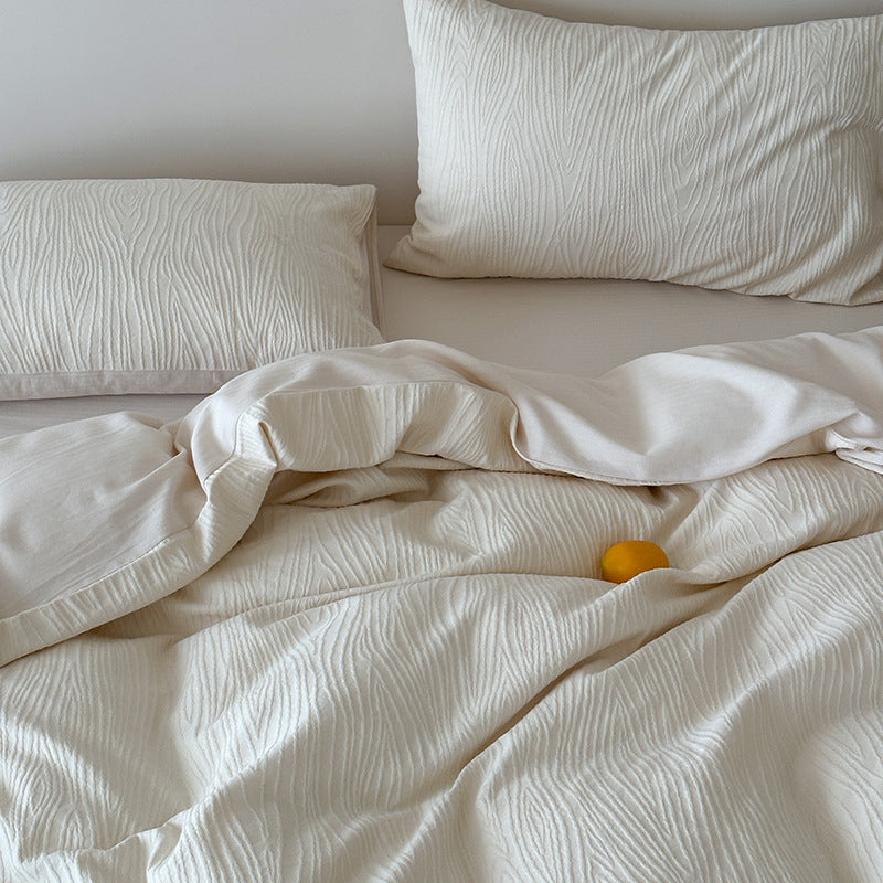 HKM-183891 Class A Cotton Jacquard Four-Piece Bedding Set in Bright Yellow with Tree Pattern