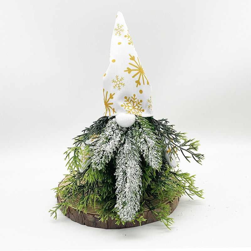 HKM-184339 Golden Green Christmas Plant Decoration with Lights - Faceless Elderly Doll Ornament
