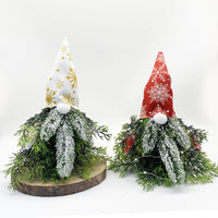 HKM-184339 Golden Green Christmas Plant Decoration with Lights - Faceless Elderly Doll Ornament