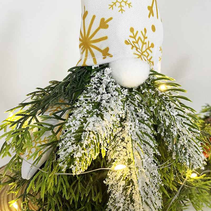 HKM-184339 Golden Green Christmas Plant Decoration with Lights - Faceless Elderly Doll Ornament