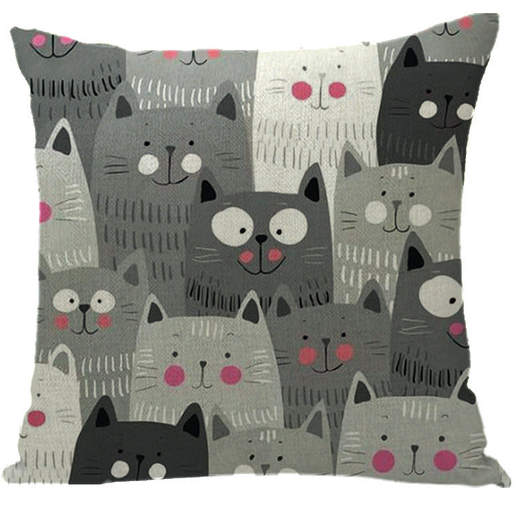 HKM-184595 Halloween Cat-Themed Linen Pillowcase Cushion Cover, 45x45 cm with Knitted and Embroidered Details