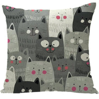 HKM-184595 Halloween Cat-Themed Linen Pillowcase Cushion Cover, 45x45 cm with Knitted and Embroidered Details