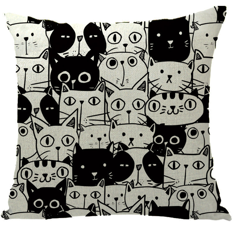 HKM-184595 Halloween Cat-Themed Linen Pillowcase Cushion Cover, 45x45 cm with Knitted and Embroidered Details