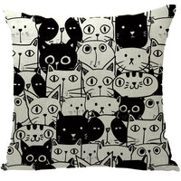 HKM-184595 Halloween Cat-Themed Linen Pillowcase Cushion Cover, 45x45 cm with Knitted and Embroidered Details