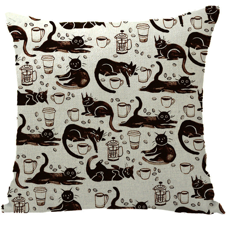 HKM-184595 Halloween Cat-Themed Linen Pillowcase Cushion Cover, 45x45 cm with Knitted and Embroidered Details