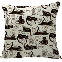 HKM-184595 Halloween Cat-Themed Linen Pillowcase Cushion Cover, 45x45 cm with Knitted and Embroidered Details