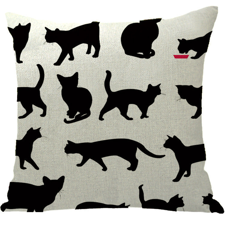 HKM-184595 Halloween Cat-Themed Linen Pillowcase Cushion Cover, 45x45 cm with Knitted and Embroidered Details