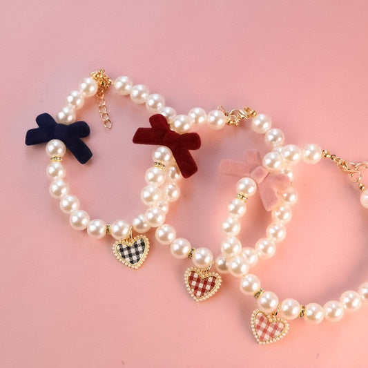 HKM-184723 Retro Plaid Pet Necklace with Advanced Texture – Available in Black, Pink, and Red