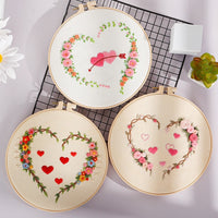 HKM-185043 DIY Heart-to-Heart Embroidery Kit for Valentine's Day - Cotton Cloth with 20cm Bamboo Ring and Taboret