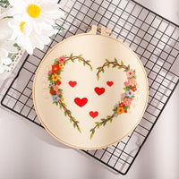 HKM-185043 DIY Heart-to-Heart Embroidery Kit for Valentine's Day - Cotton Cloth with 20cm Bamboo Ring and Taboret