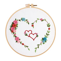 HKM-185043 DIY Heart-to-Heart Embroidery Kit for Valentine's Day - Cotton Cloth with 20cm Bamboo Ring and Taboret