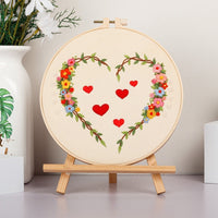 HKM-185043 DIY Heart-to-Heart Embroidery Kit for Valentine's Day - Cotton Cloth with 20cm Bamboo Ring and Taboret