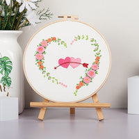 HKM-185043 DIY Heart-to-Heart Embroidery Kit for Valentine's Day - Cotton Cloth with 20cm Bamboo Ring and Taboret
