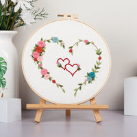 HKM-185043 DIY Heart-to-Heart Embroidery Kit for Valentine's Day - Cotton Cloth with 20cm Bamboo Ring and Taboret