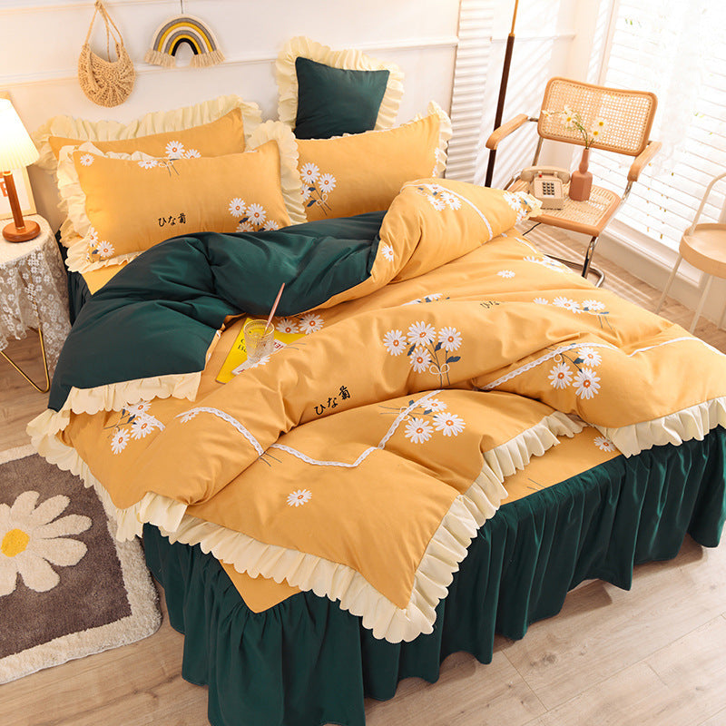 HKM-186195 Girly Heart Lace Bed Skirt and Duvet Cover Set in Various Floral Colors for 1.5m and 1.8m Beds