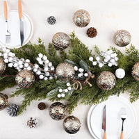HKM-186323 Retro Christmas Ball Set - 12pcs 8CM Decorative Ornaments in Brown and White Gold, Half-Handmade Plastic