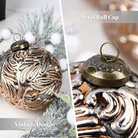 HKM-186323 Retro Christmas Ball Set - 12pcs 8CM Decorative Ornaments in Brown and White Gold, Half-Handmade Plastic