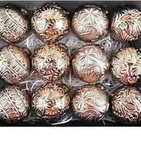 HKM-186323 Retro Christmas Ball Set - 12pcs 8CM Decorative Ornaments in Brown and White Gold, Half-Handmade Plastic