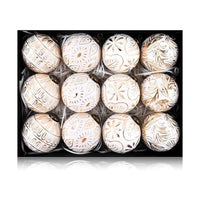 HKM-186323 Retro Christmas Ball Set - 12pcs 8CM Decorative Ornaments in Brown and White Gold, Half-Handmade Plastic