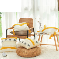 HKM-186579 Nordic Geometric Cotton Cushion Cover with Tassels and Striped Patterns