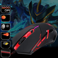 HKM-186707 Wired Optical Gaming Mouse with Adjustable DPI, Ergonomic Design, and 6 Buttons in Black and Red