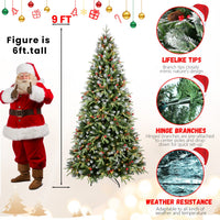 HKM-186963 Pre-lit PE/PVC Christmas Tree with Red Fruits and Pine Cones, Multiple Sizes Available