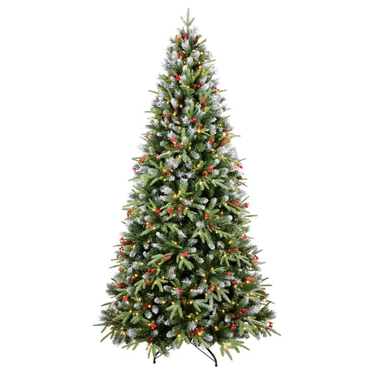 HKM-186963 Pre-lit PE/PVC Christmas Tree with Red Fruits and Pine Cones, Multiple Sizes Available