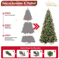 HKM-186963 Pre-lit PE/PVC Christmas Tree with Red Fruits and Pine Cones, Multiple Sizes Available