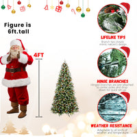 HKM-186963 Pre-lit PE/PVC Christmas Tree with Red Fruits and Pine Cones, Multiple Sizes Available